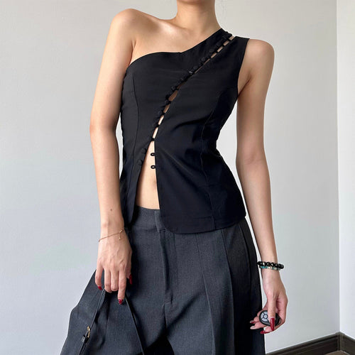 Damen Asymmetrisches Blusenshirt mit Knopfdetails Drune