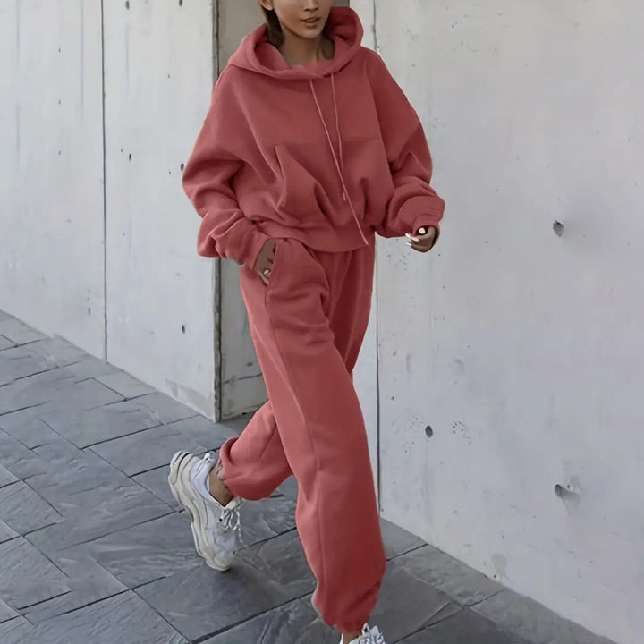 Damen kuscheliger Fleece-Jumpsuit mit oversized Kapuze und elastischem Bund Drune