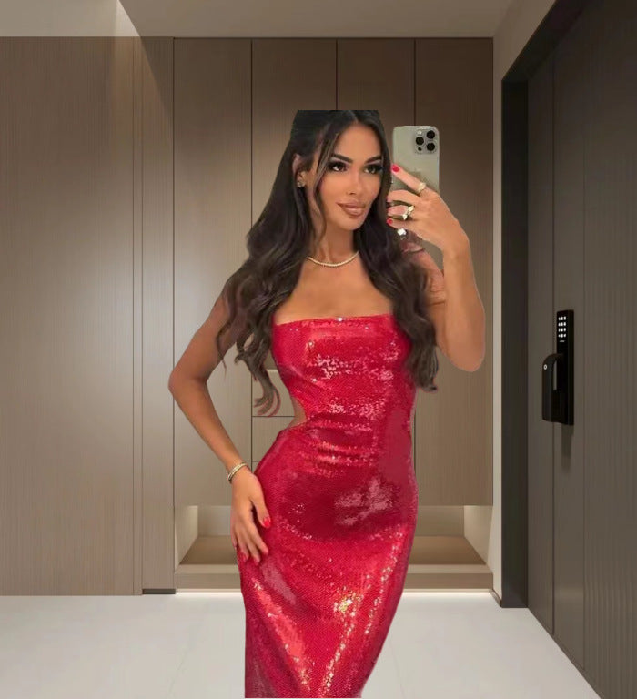 Damen Glamouröses Abendkleid mit schimmernder Paillettenverzierung Drune