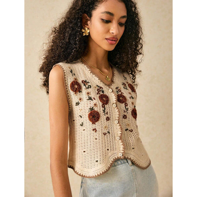 Damen Strickjacke mit floralen Stickereien und Knopfdetails Drune