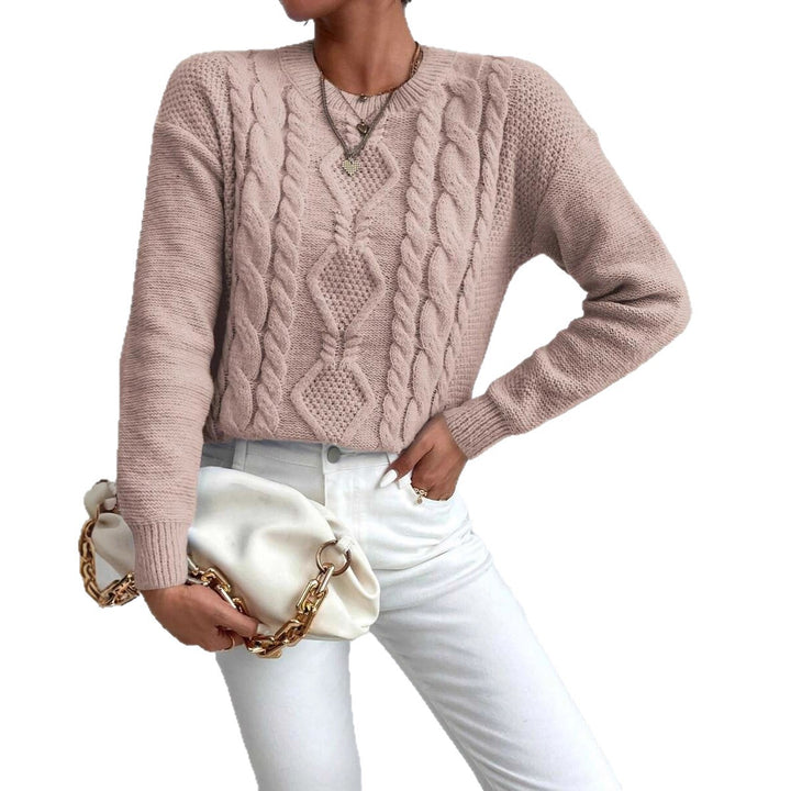 Damen Grobstrickpullover mit elegantem Zopfmuster und Rundhalsausschnitt Drune