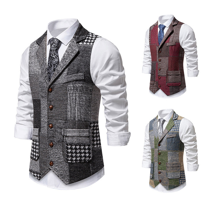 Herren elegante Patchwork-Weste mit praktischen Taschen und außergewöhnlichem Design Drune