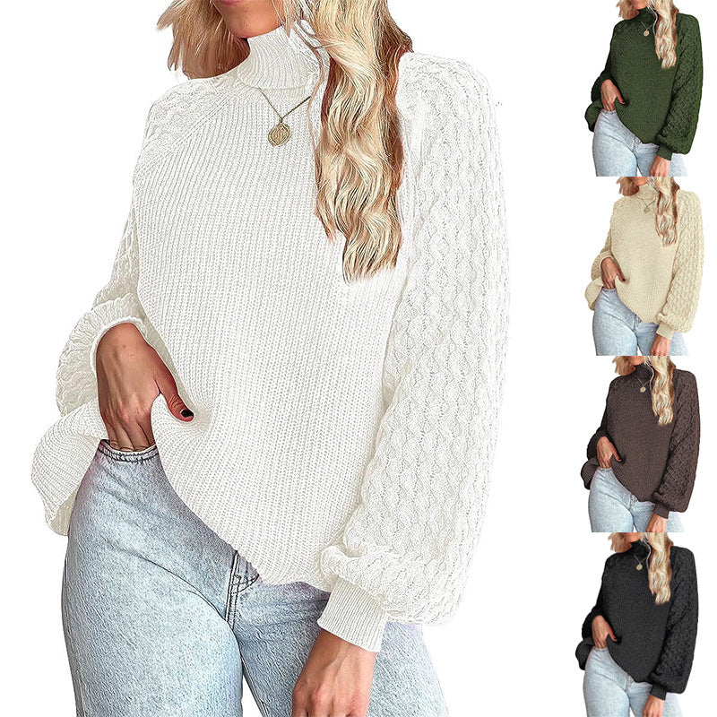 Damen Grobstrickpullover mit Stehkragen und Strukturmuster Drune