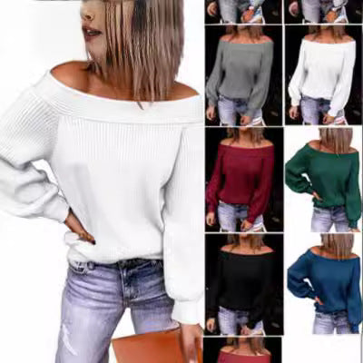 Damen Off-Shoulder Pullover mit voluminösen Ärmeln Drune