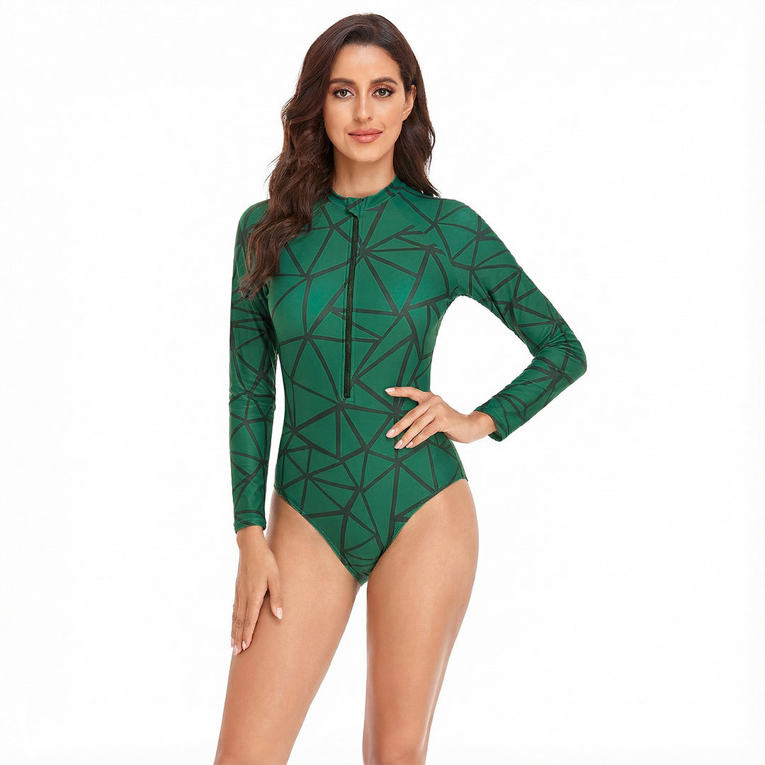 Damen Sportlicher Rashguard-Badeanzug mit Reißverschluss Drune