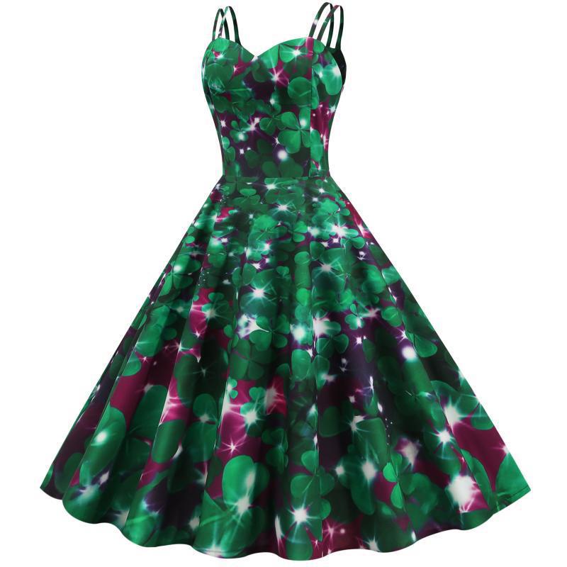 Damen Vintage A-Linien Kleid mit charmantem Floral-Muster Drune