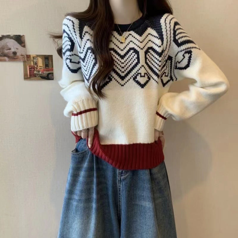 Damen gemütlicher Strickpullover mit grafischem Muster Drune