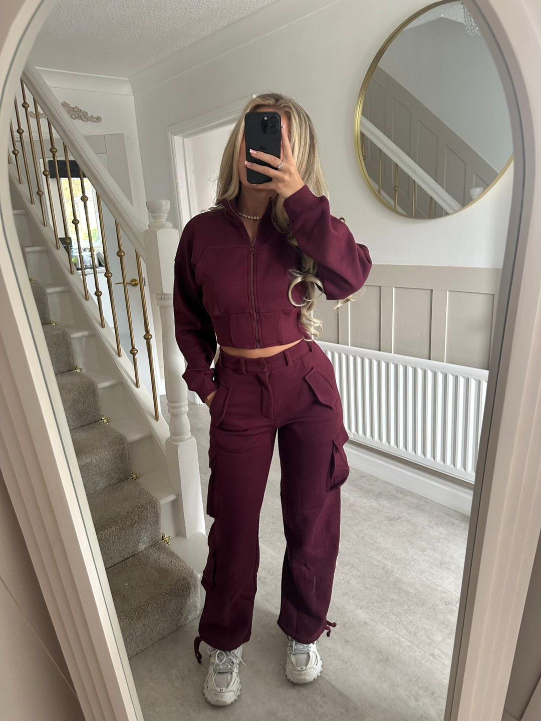Damen modisches Cropped Jacken- und Cargo-Hosen-Set Drune