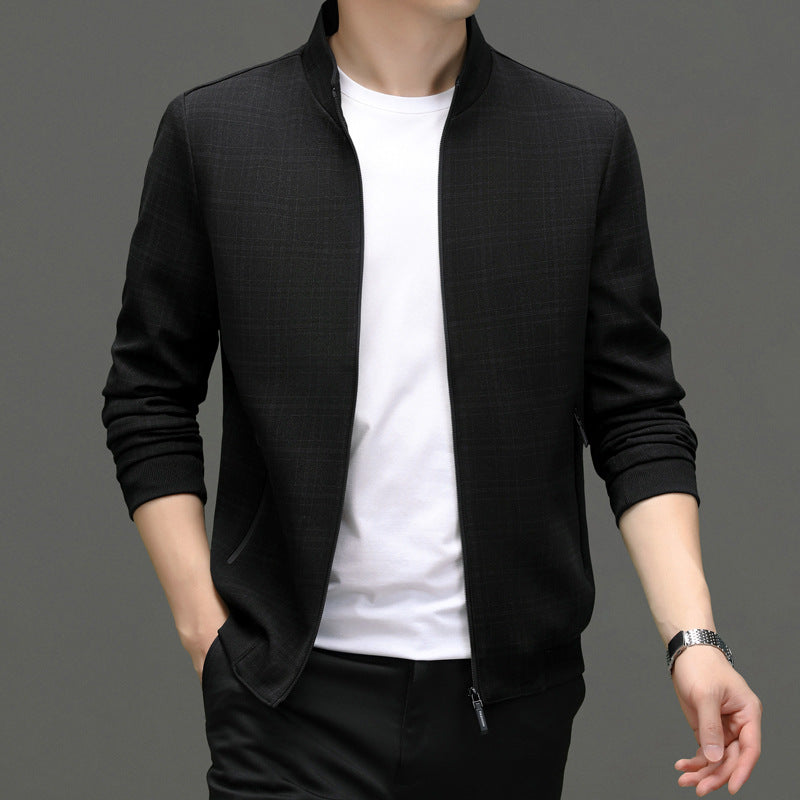 Herren stylische Übergangsjacke mit hohem Stehkragen und modischem Karomuster Drune