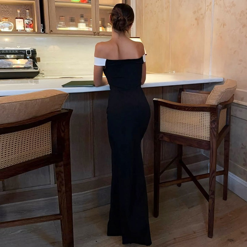Damen Elegantes Maxikleid mit schulterfreiem Design und seitlichem Schlitz Drune