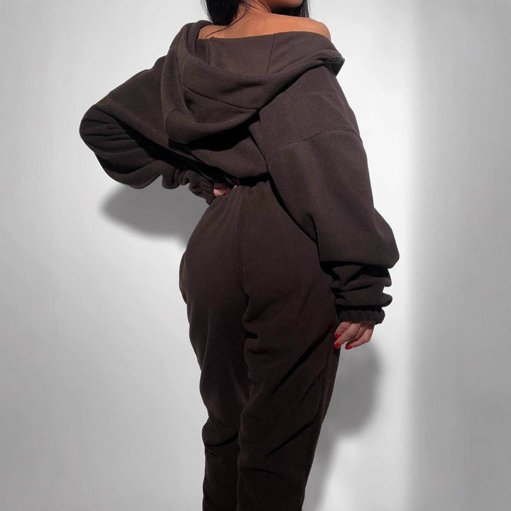 Damen Fleece-Jumpsuit mit Reißverschluss und Kapuze Drune