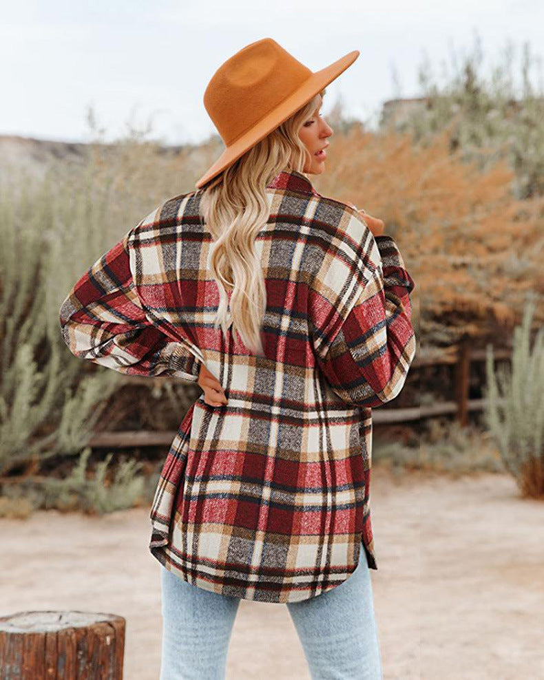 Damen Karierte Baumwolljacke im lässigen Oversized-Schnitt Drune