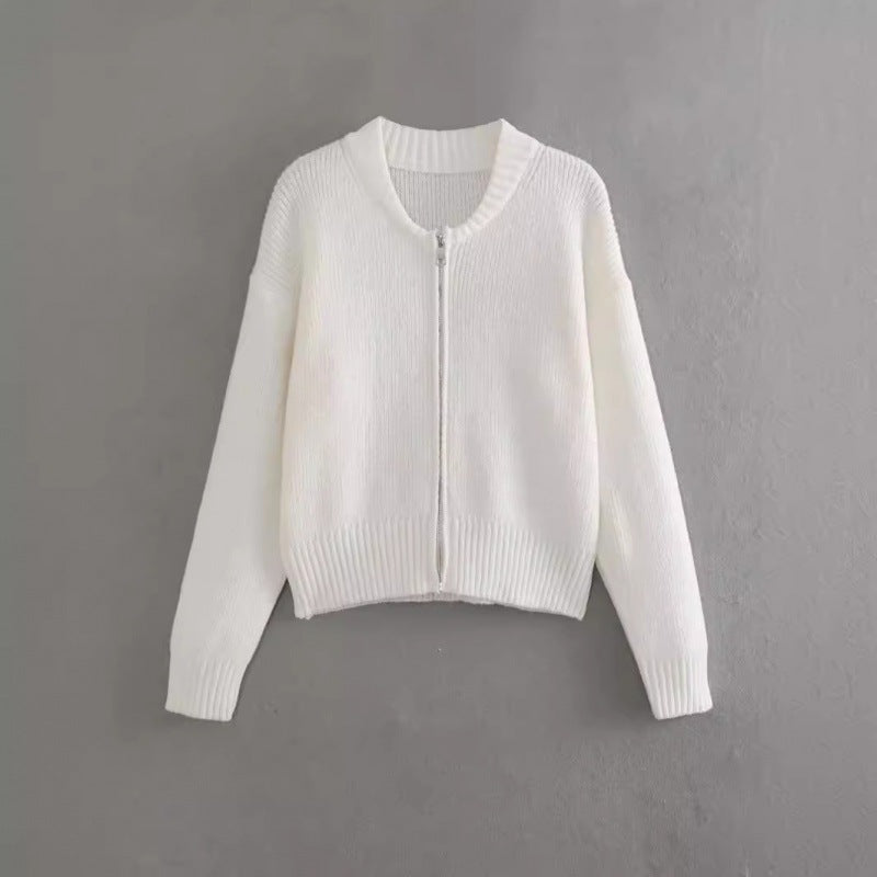 Damen moderne Strickjacke mit voluminösen Ärmeln und Reißverschluss Drune