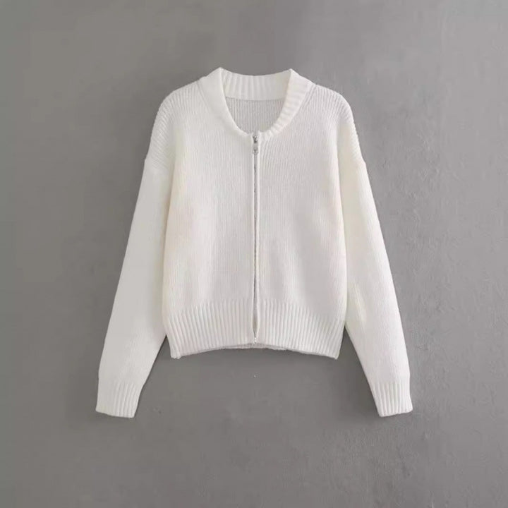 Damen moderne Strickjacke mit voluminösen Ärmeln und Reißverschluss Drune