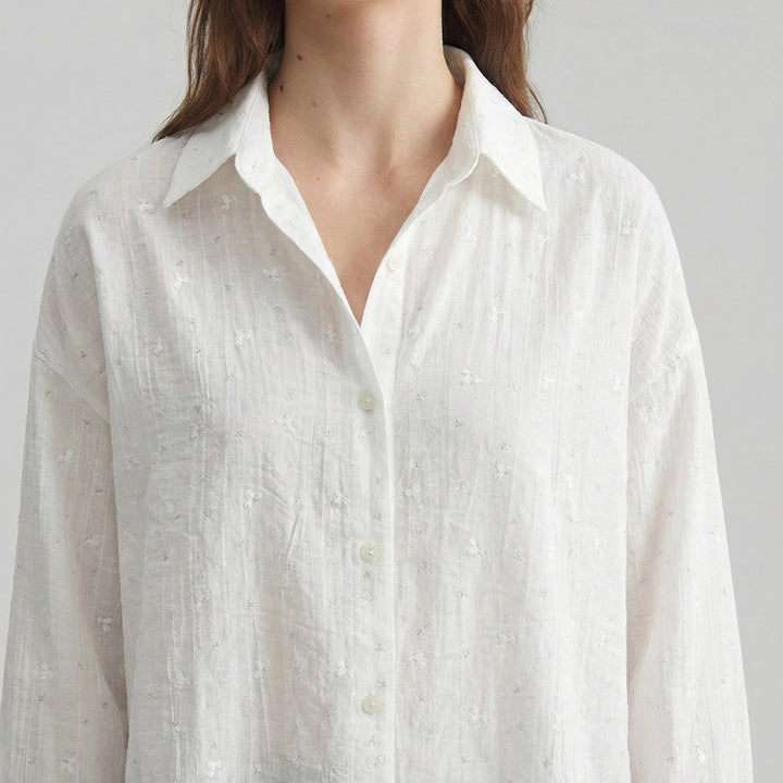 Damen elegante Lockere Bluse mit feinen Stickdetails Drune