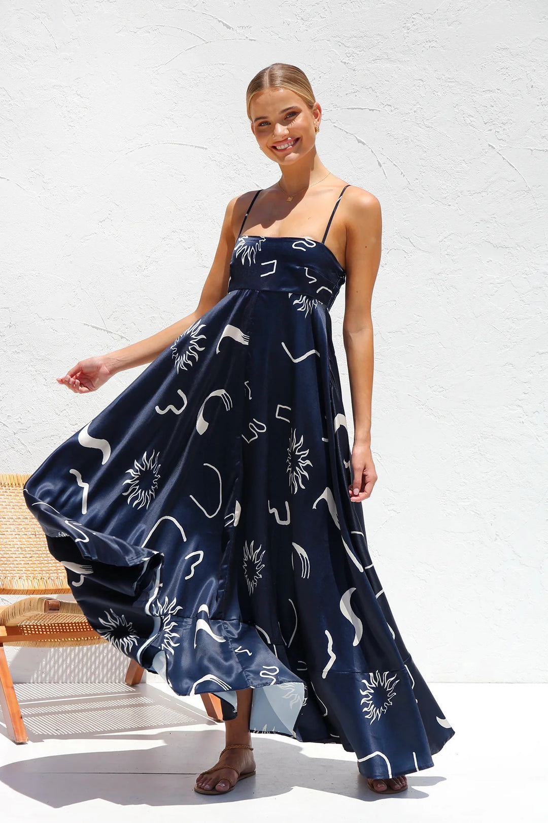 Damen Bohemian Maxikleid mit verspieltem Print und luftiger Silhouette Drune
