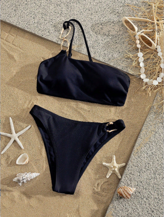 Damen Sportlicher Bikini mit asymmetrischem Oberteil und eleganten Details Drune