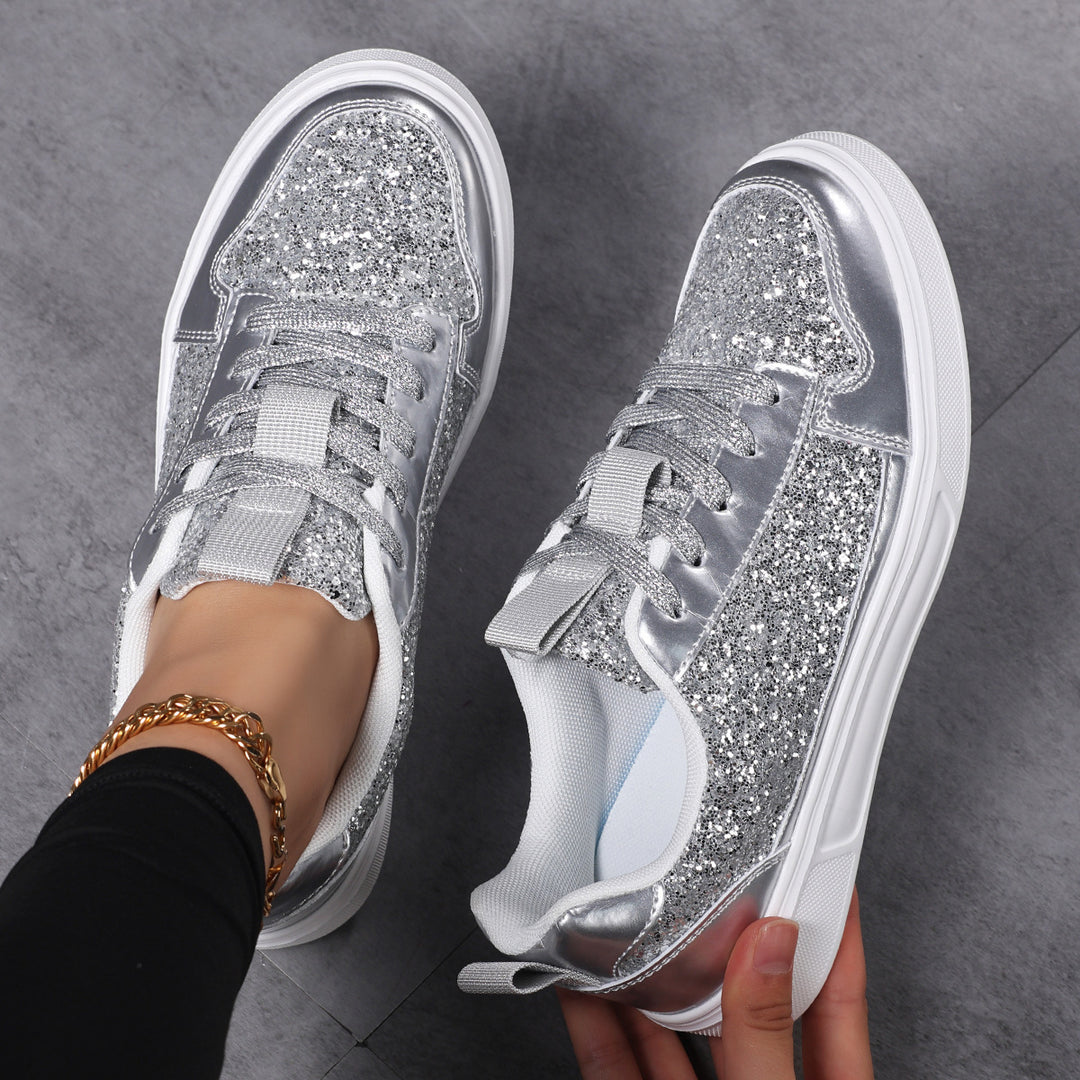 Damen nan Glitzer-Freizeitsneaker mit Metallic-Details, gepolstertem Einstieg und rutschfester Gummisohle Drune