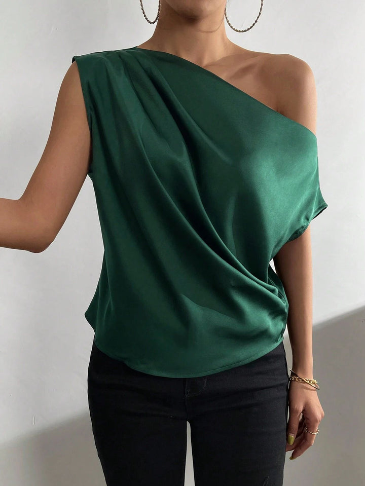 Damen asymmetrisches Top mit Drapierung und elegantem Schnitt Drune