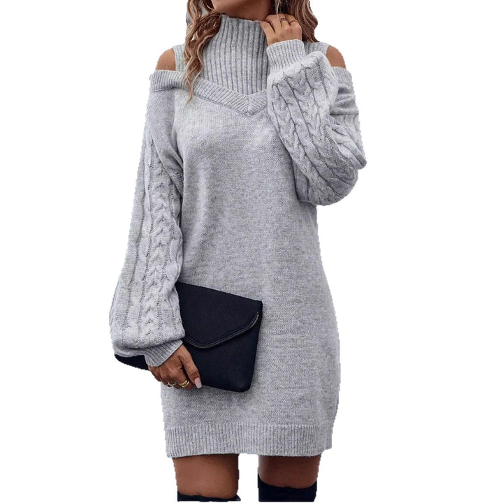 Damen Strickkleid mit asymmetrischem Off-Shoulder-Design und voluminösen Ärmeln Drune