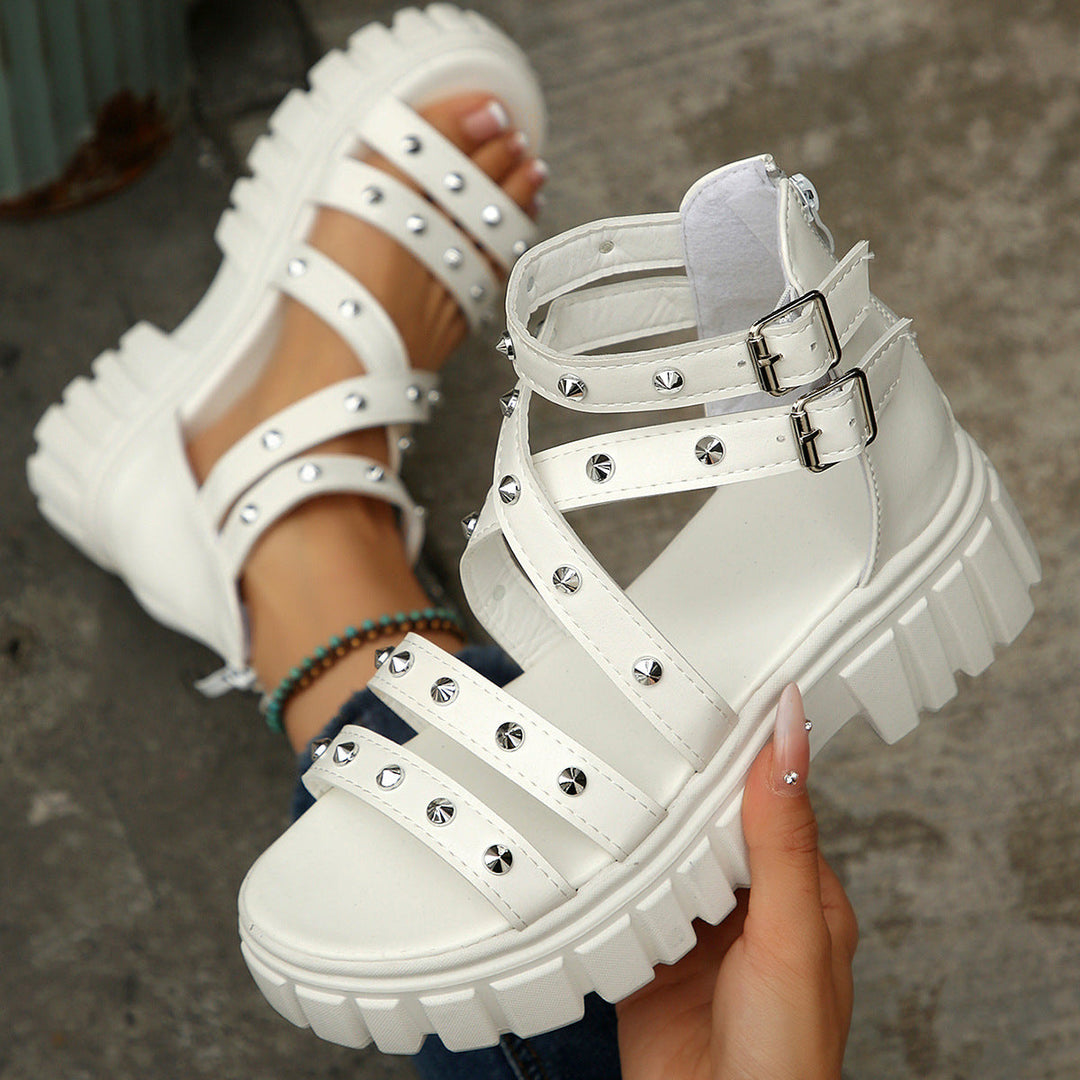 Damen modische Sandalen mit stilvollen Verschlüssen und Glitzerakzenten Drune