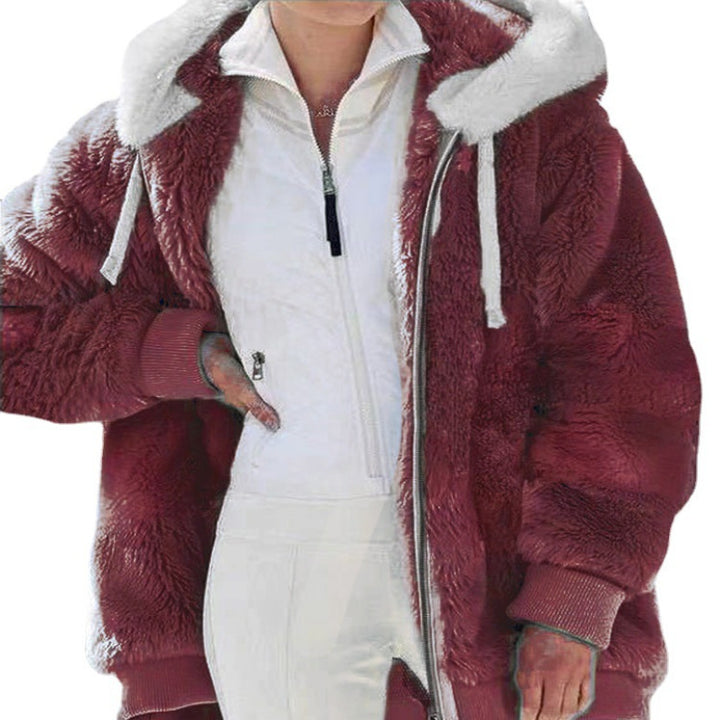 Damen nan kuschelige Kapuzen-Teddyjacke mit wattiertem Innenfutter und Rippbündchen Drune