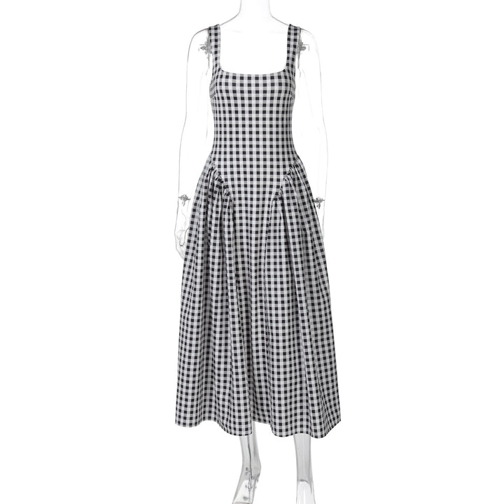 Damen Sommerliches Maxikleid mit Karo-Design und seitlichen Raffungselementen Drune