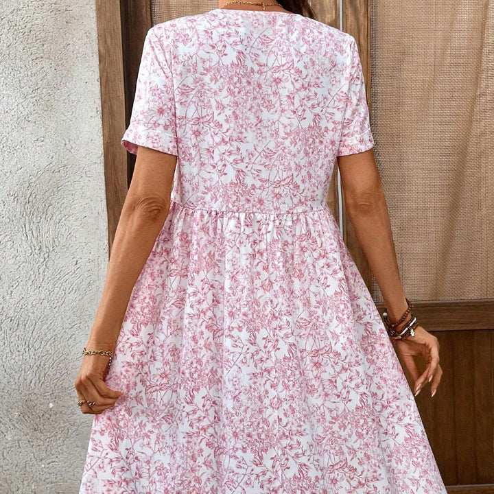 Damen Sommerliches Kleid mit floralem Muster und V-Ausschnitt Drune