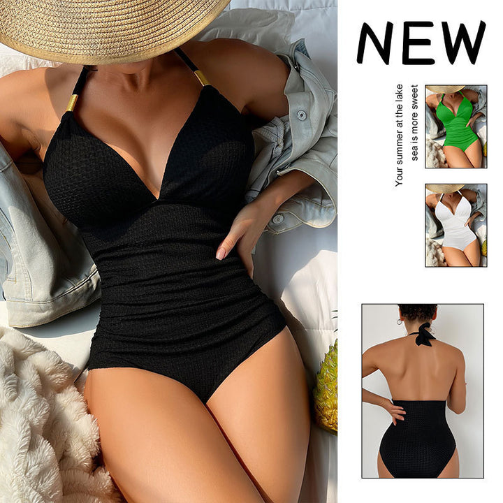 Damen Eleganter V-Ausschnitt Einteiler Badeanzug Drune