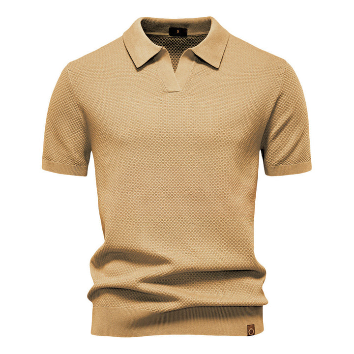 Herren nan strukturiertes Feinstrickpoloshirt mit offenem Reverskragen Drune