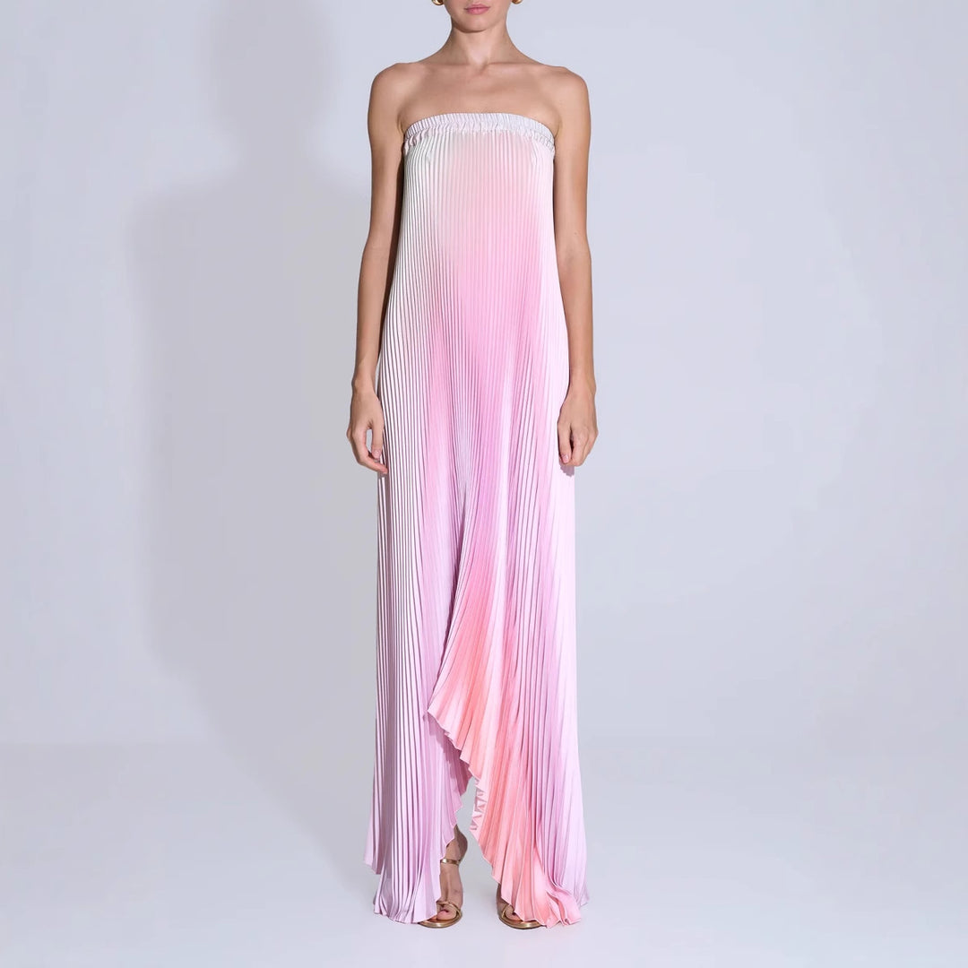 Damen Maxi-Kleid mit kunstvollem Plissee-Design und floralem Druck Drune