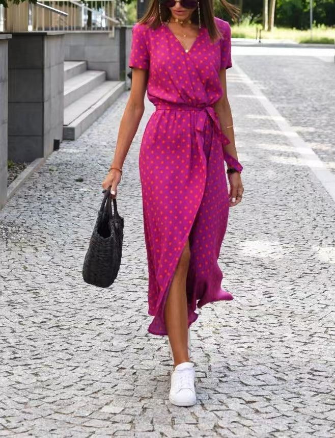 Damen Maxikleid mit Polka-Dots und seitlichem Schlitz Drune