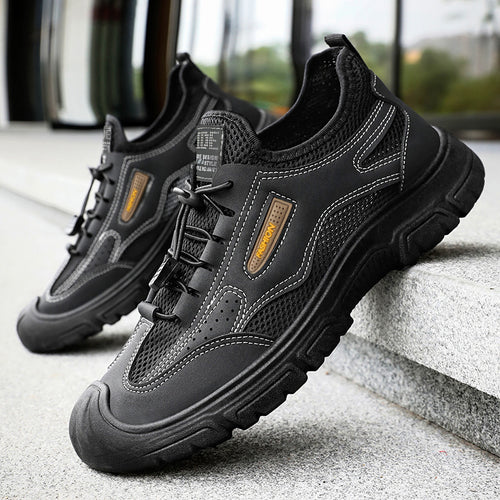 Herren nan robuster Mesh-Trekkingschuh mit verstärkter Gummizehenkappe, Schnellzug-Schnürung und griffiger Profilsohle Drune