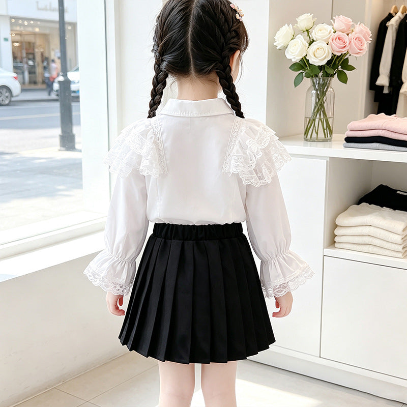 Mädchen Bluse mit luftigem Spitzenbesatz und Rüschendetails Drune