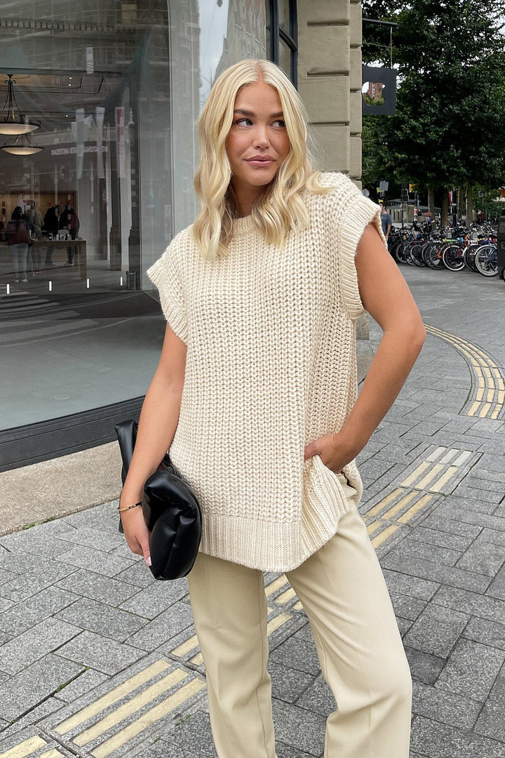 Damen Oversized Strickoberteil aus hochwertiger Baumwolle mit Tasche Drune