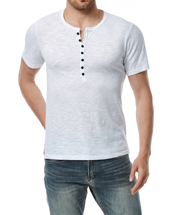 Herren Kurzarm Knopf-Bei Henley Shirt Drune