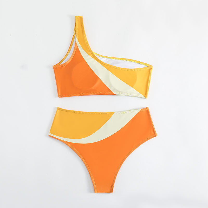 Damen asymmetrisches Bikini-Set mit hohem Beinausschnitt Drune