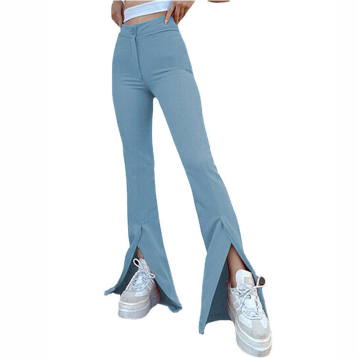 Damen Flared-Hose mit seitlichen Schlitzen und hohem Bund Drune