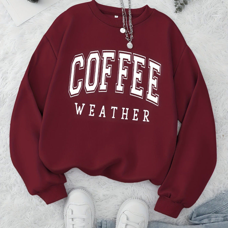 Damen Sweatshirt mit modischem Coffee Weather Aufdruck Drune