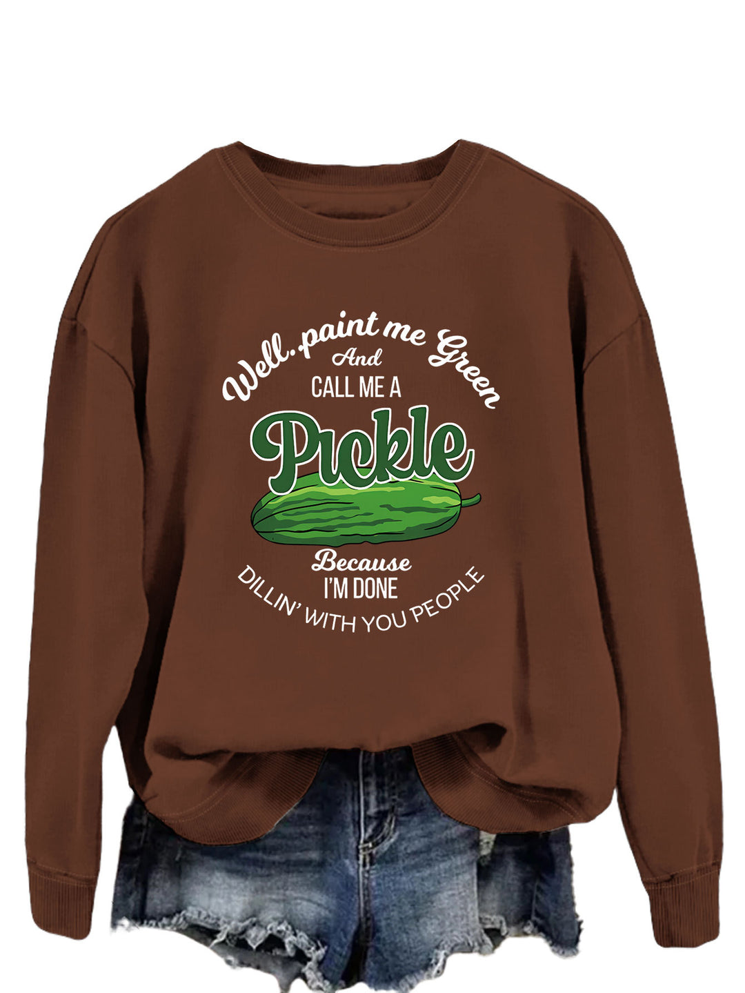 Damen Sweatshirt mit witzigem Gurkenmotiv und kreativem Druck Drune