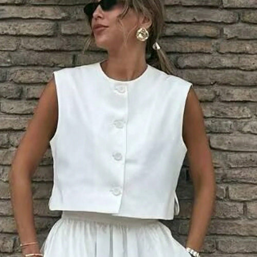Damen elegante ärmellose Weste mit Knopfdetails Drune
