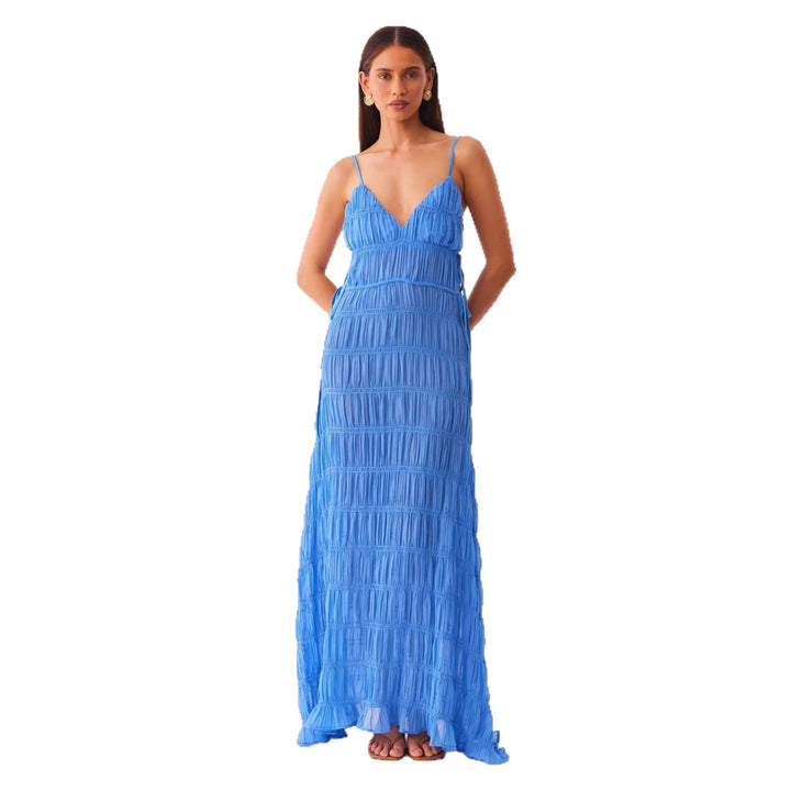 Damen Maxikleid mit raffiniertem Rüschendesign und tiefem V-Ausschnitt Drune