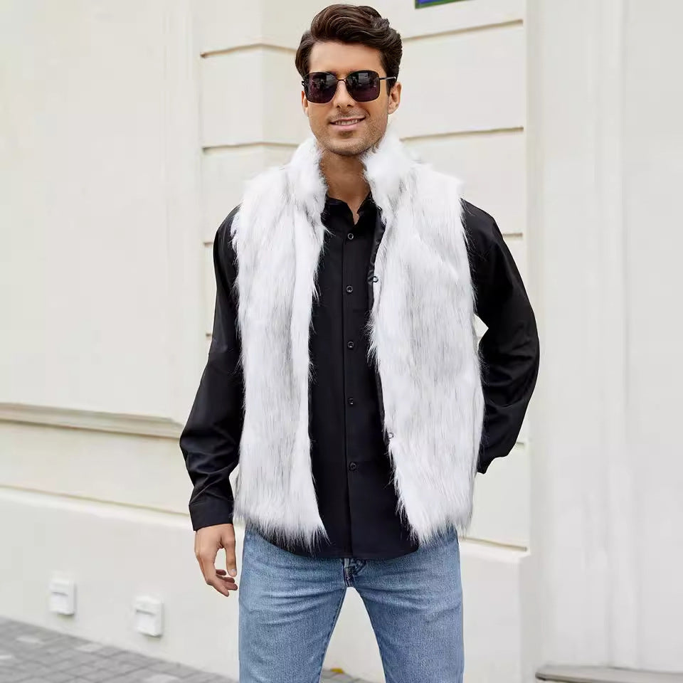 Herren Elegante Kunstpelzweste mit offenen Seiten Drune