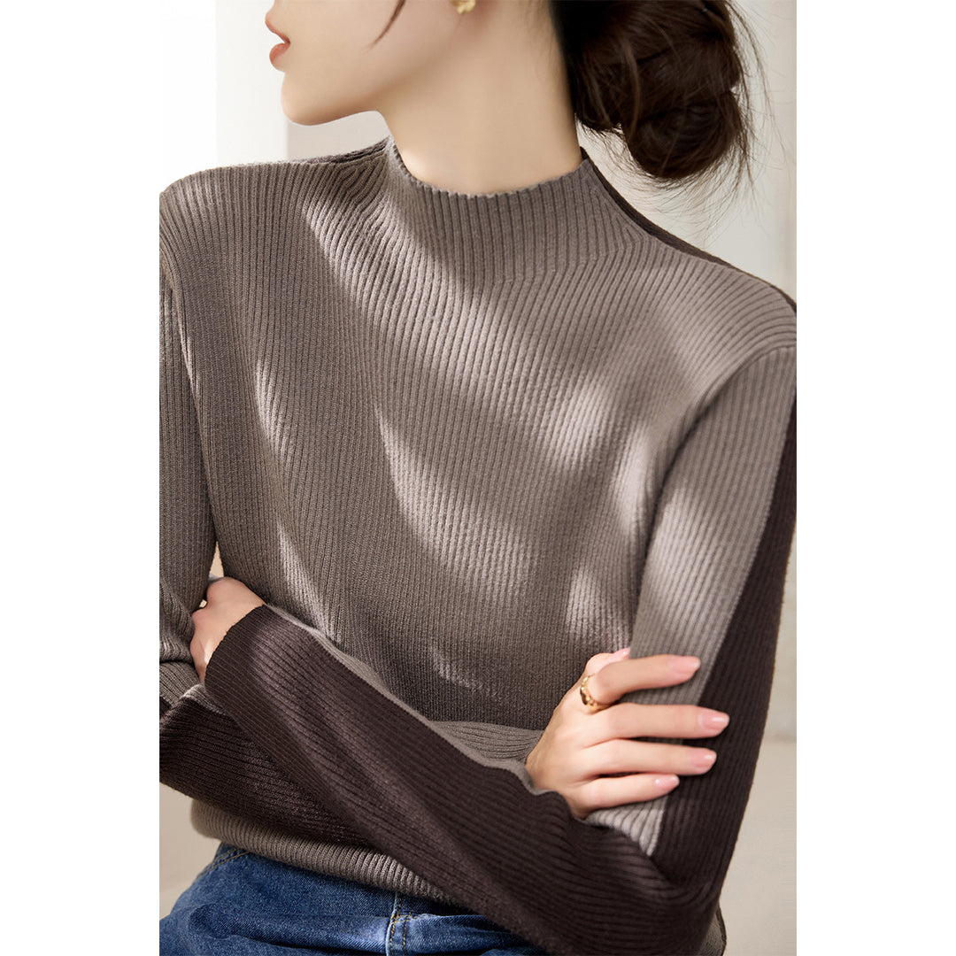 Damen modischer Rollkragenpullover mit strukturiertem Rippdesign und kontrastierenden Ärmeln Drune