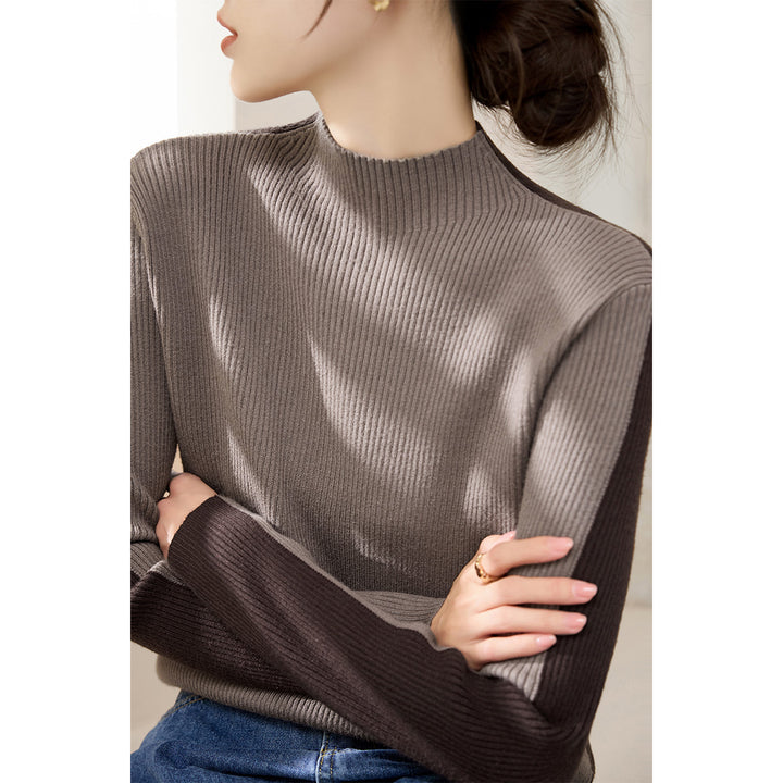 Damen modischer Rollkragenpullover mit strukturiertem Rippdesign und kontrastierenden Ärmeln Drune