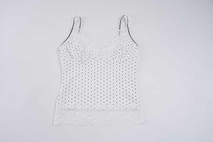 Damen Spaghetti-Trägertop mit floralen Spitzenakzenten und Polka-Punkten Drune