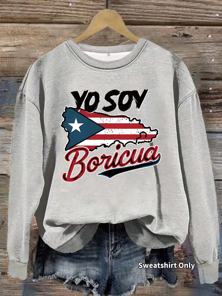 Damen Sweatshirt mit kreativem Puerto Rico Design und lässigem Schnitt Drune