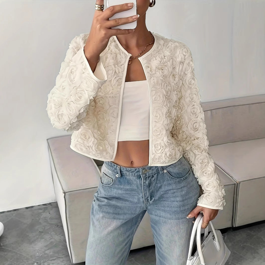Damen kurzärmlige Blazerjacke mit floralen Applikationen Drune