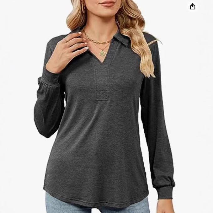 Damen Langarm-Bluse mit Polokragen und eleganter Passform Drune