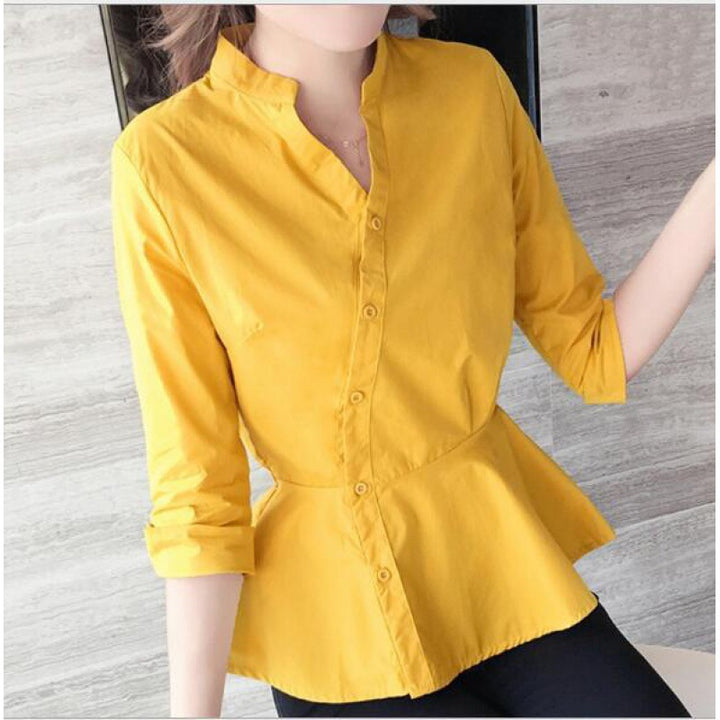 Damen Bluse mit peplum Schnitt und modernem Stehkragen Drune
